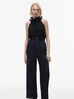 Zara Black Ruffled High Neck Sleeveless Top Size M NWT